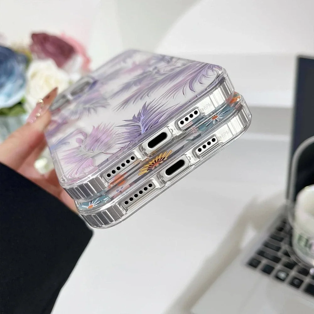 Floral Clear iPhone 14‎ Pro Max Case Purple Yellow Blue Flower TPU Cover